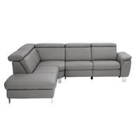 ECKSOFA in Echtleder Dunkelgrau  - Dunkelgrau/Alufarben, Design, Leder/Metall (239/271cm) - Cantus