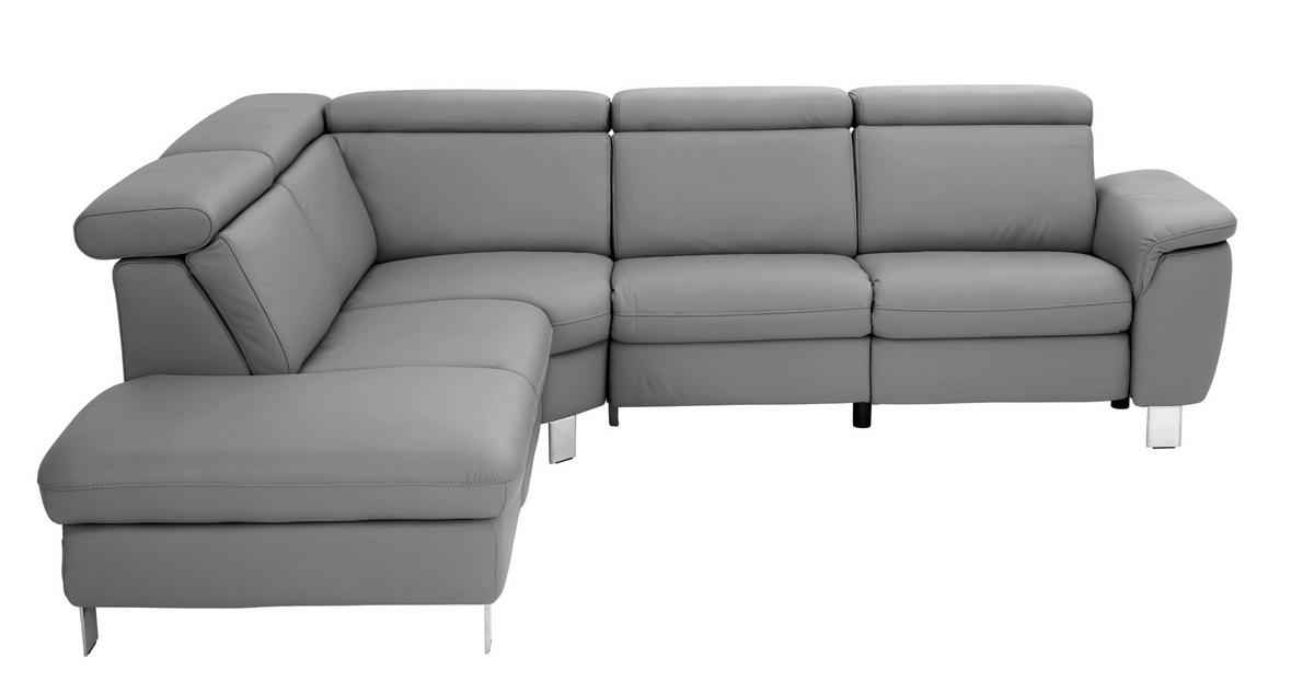 ECKSOFA in Echtleder Dunkelgrau  - Dunkelgrau/Alufarben, Design, Leder/Metall (239/271cm) - Cantus