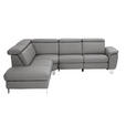 ECKSOFA in Echtleder Dunkelgrau  - Dunkelgrau/Alufarben, Design, Leder/Metall (242/271cm) - Cantus