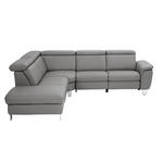 ECKSOFA in Echtleder Dunkelgrau  - Dunkelgrau/Alufarben, Design, Leder/Metall (242/271cm) - Cantus