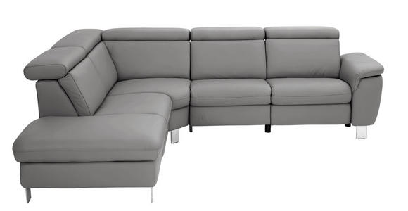 ECKSOFA in Echtleder Dunkelgrau  - Dunkelgrau/Alufarben, Design, Leder/Metall (242/271cm) - Cantus