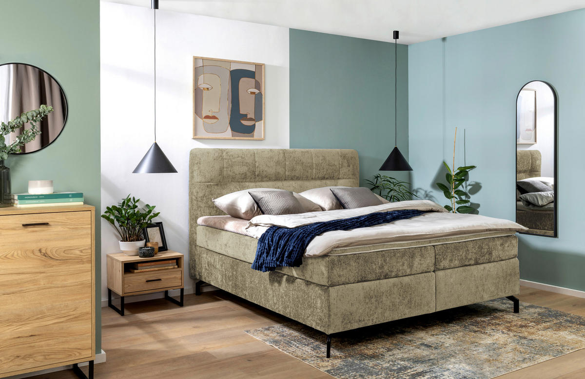 BOXSPRINGBETT 180/200 cm,  in Cappuccino, Topper, H3 + H3 = fest  - Schwarz/Cappuccino, Design, Textil/Metall (180/200cm) - Esposa