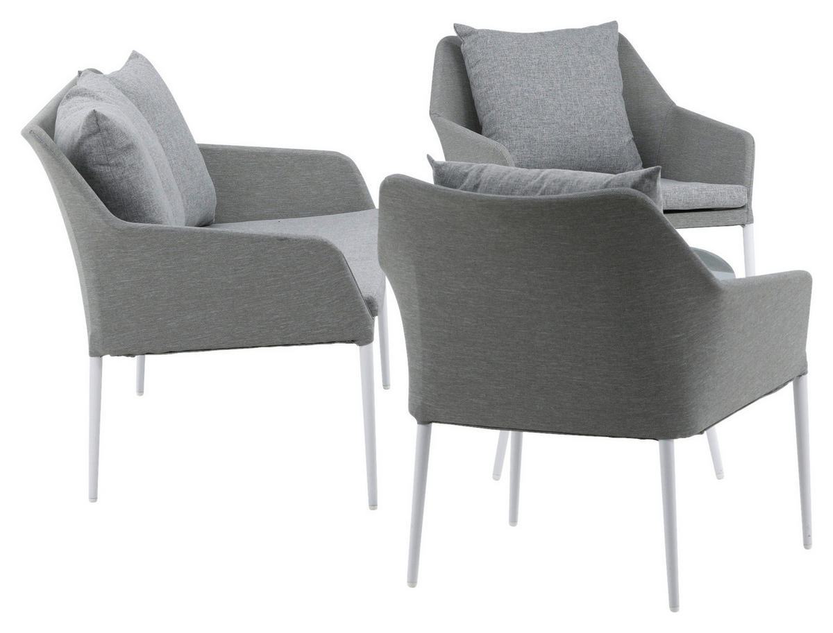 LOUNGEGARNITUR Aluminium  - Weiß/Grau, KONVENTIONELL, Glas/Textil - Gardenson
