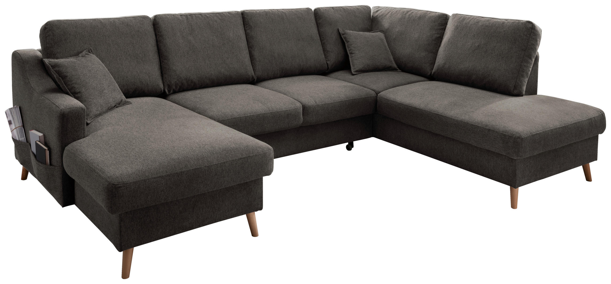 WOHNLANDSCHAFT Braun Struktur  - Naturfarben/Braun, KONVENTIONELL, Holz/Textil (150/301/200cm) - P & B