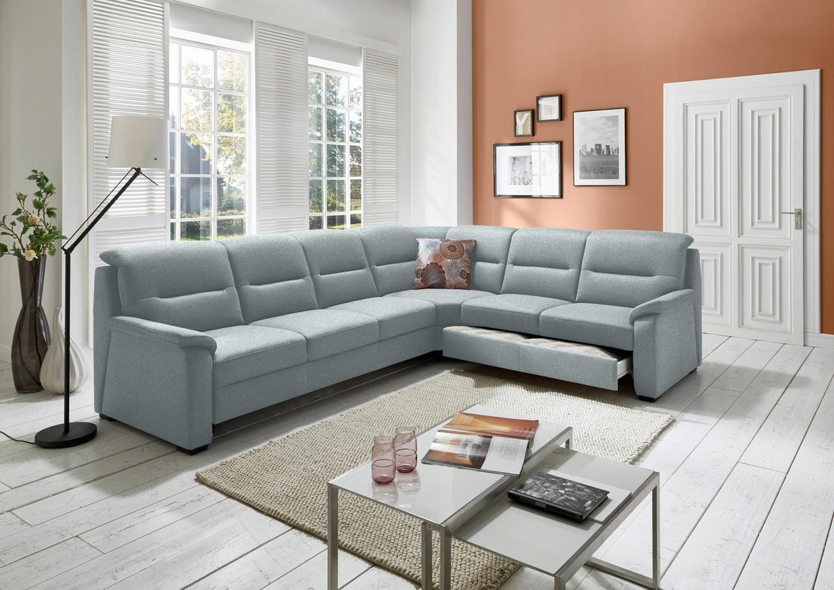 ECKSOFA in Mikrofaser Hellblau  - Schwarz/Hellblau, Konventionell, Holz/Textil (303/245cm) - Beldomo Comfort