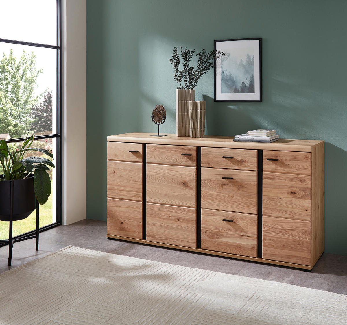 SIDEBOARD 173/86/42 cm  - Eschefarben/Schwarz, Design, Holz/Holzwerkstoff (173/86/42cm) - Linea Natura