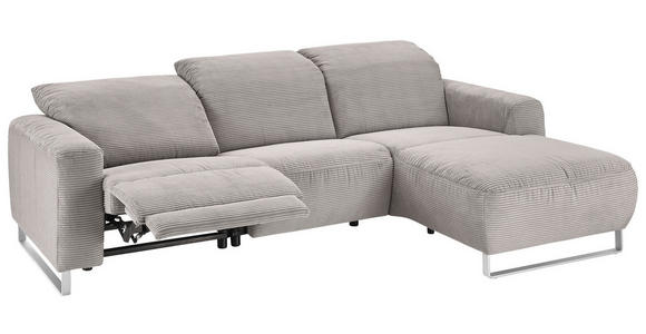 ECKSOFA in Cord Grau  - Schwarz/Grau, KONVENTIONELL, Textil/Metall (266/180cm) - Hom`in