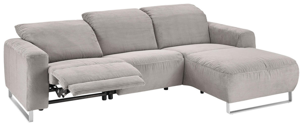 ECKSOFA in Cord Grau  - Schwarz/Grau, Konventionell, Textil/Metall (266/180cm) - Hom`in