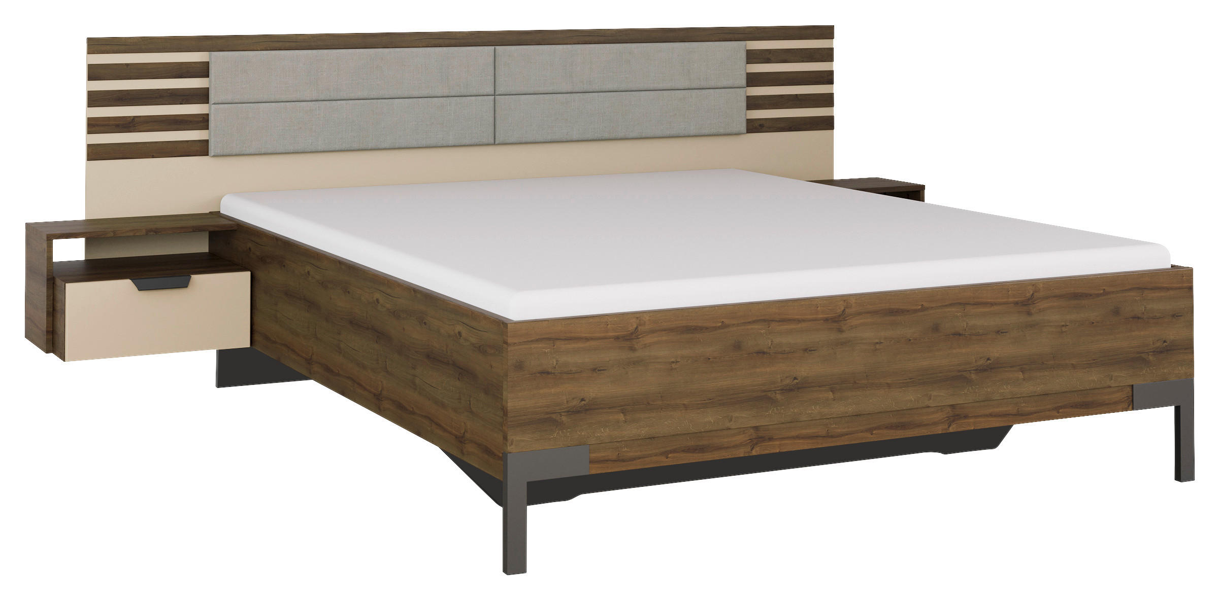 BETTANLAGE 160/200 cm in Champagner, Eiche dunkel - Eiche dunkel/Champagner, Modern, Holzwerkstoff/Textil (160/200cm) - Rauch Möbel
