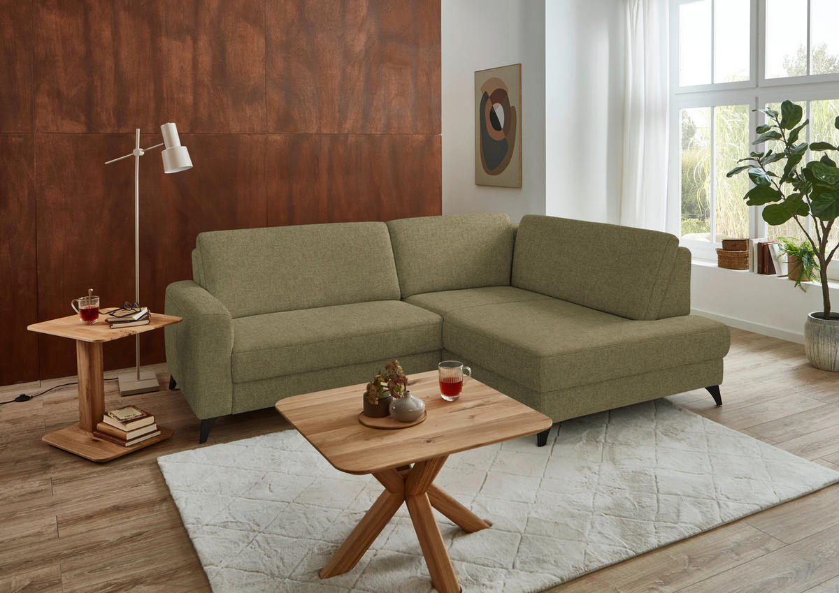 ECKSOFA  Chenille Schilfgrün  - Schilfgrün/Schwarz, Design, Textil/Metall (239/182cm) - Beldomo Comfort