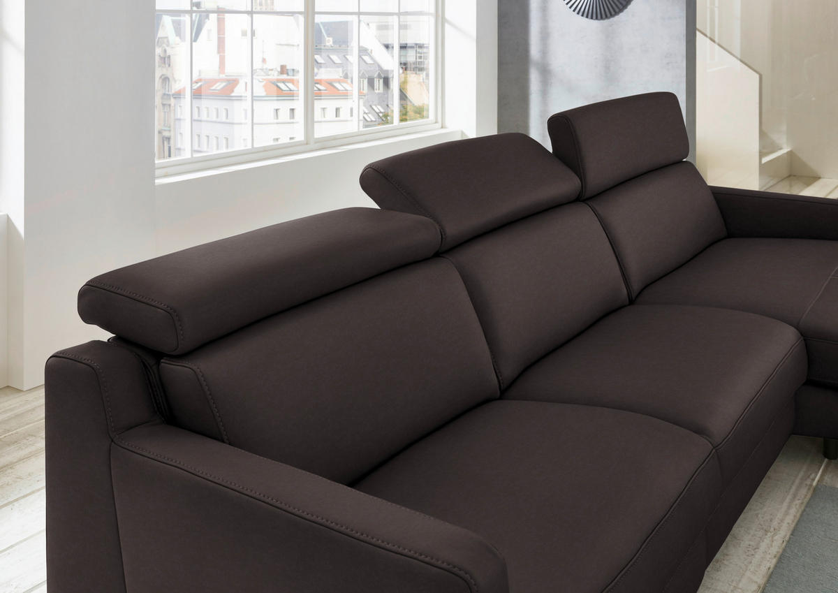 ECKSOFA Echtleder Mokka  - Chromfarben/Mokka, Design, Leder/Metall (291/176cm) - Valdera