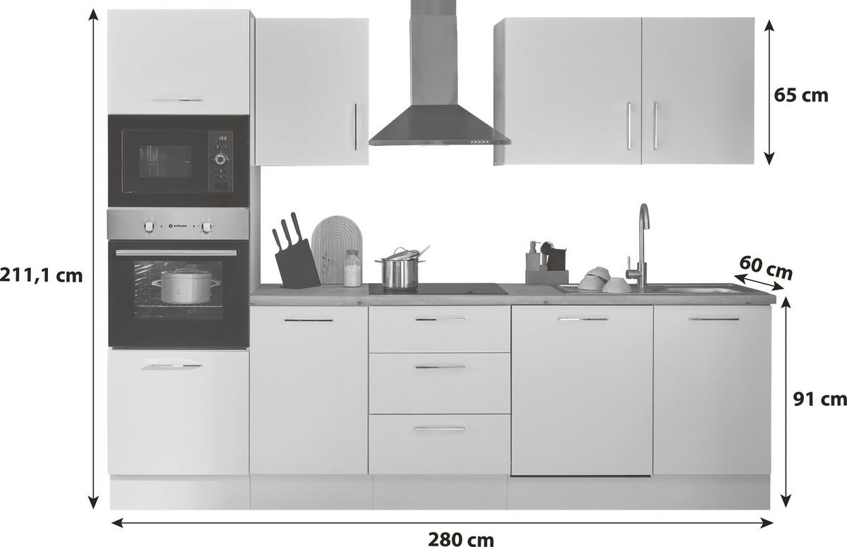 KÜCHENBLOCK 280 cm   in Schwarz, Eiche Artisan  - Schwarz/Eiche Artisan, Basics, Holzwerkstoff/Metall (280cm) - P & B