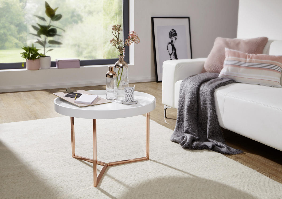 COUCHTISCH in Holz, Holzwerkstoff 58,5/58,5/42 cm  - Weiss/Kupferfarben, Design, Holz/Holzwerkstoff (58,5/58,5/42cm) - MID.YOU