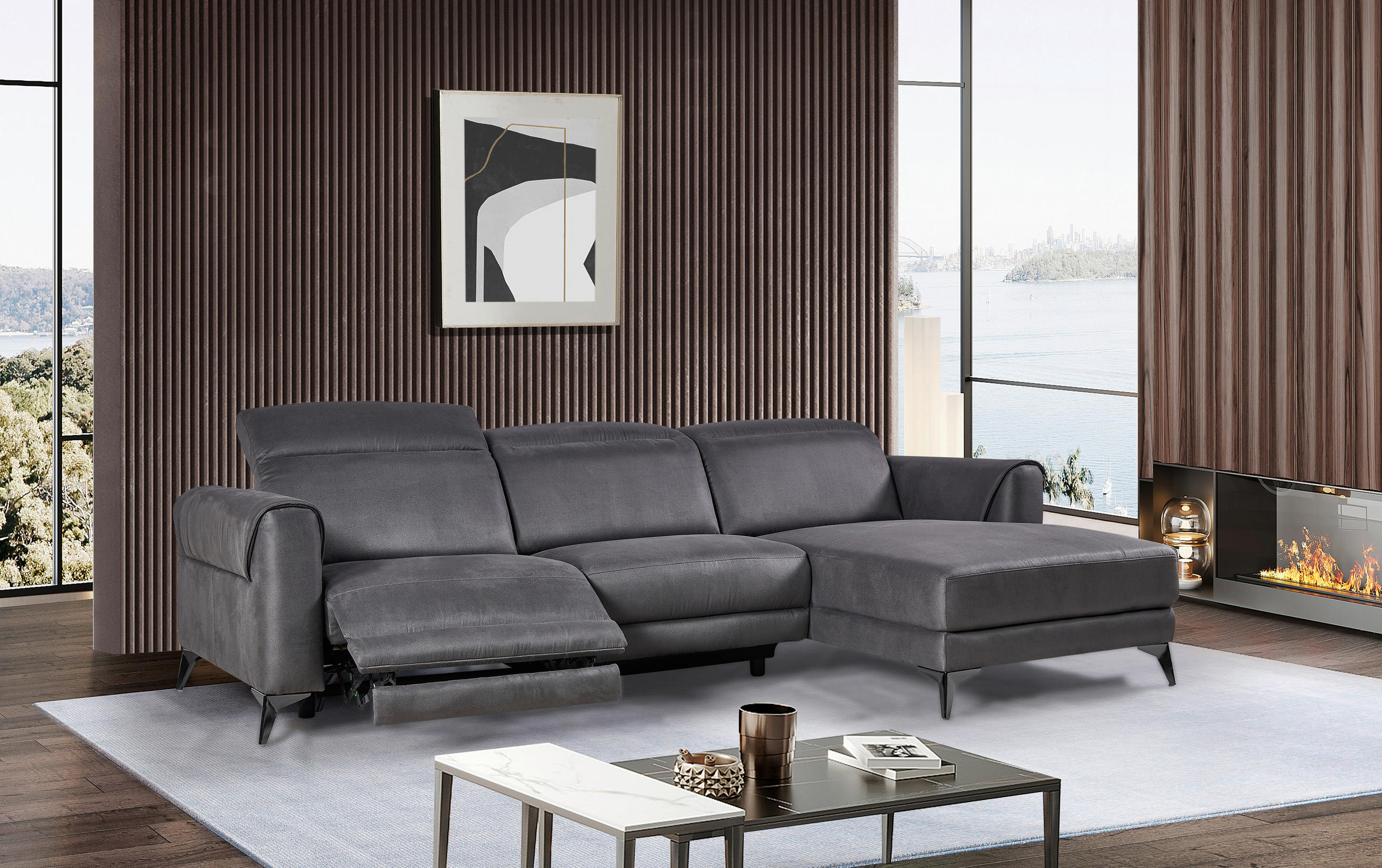 ECKSOFA Grau Mikrofaser  - Schwarz/Grau, Design, Textil/Metall (273/169cm) - Livetastic