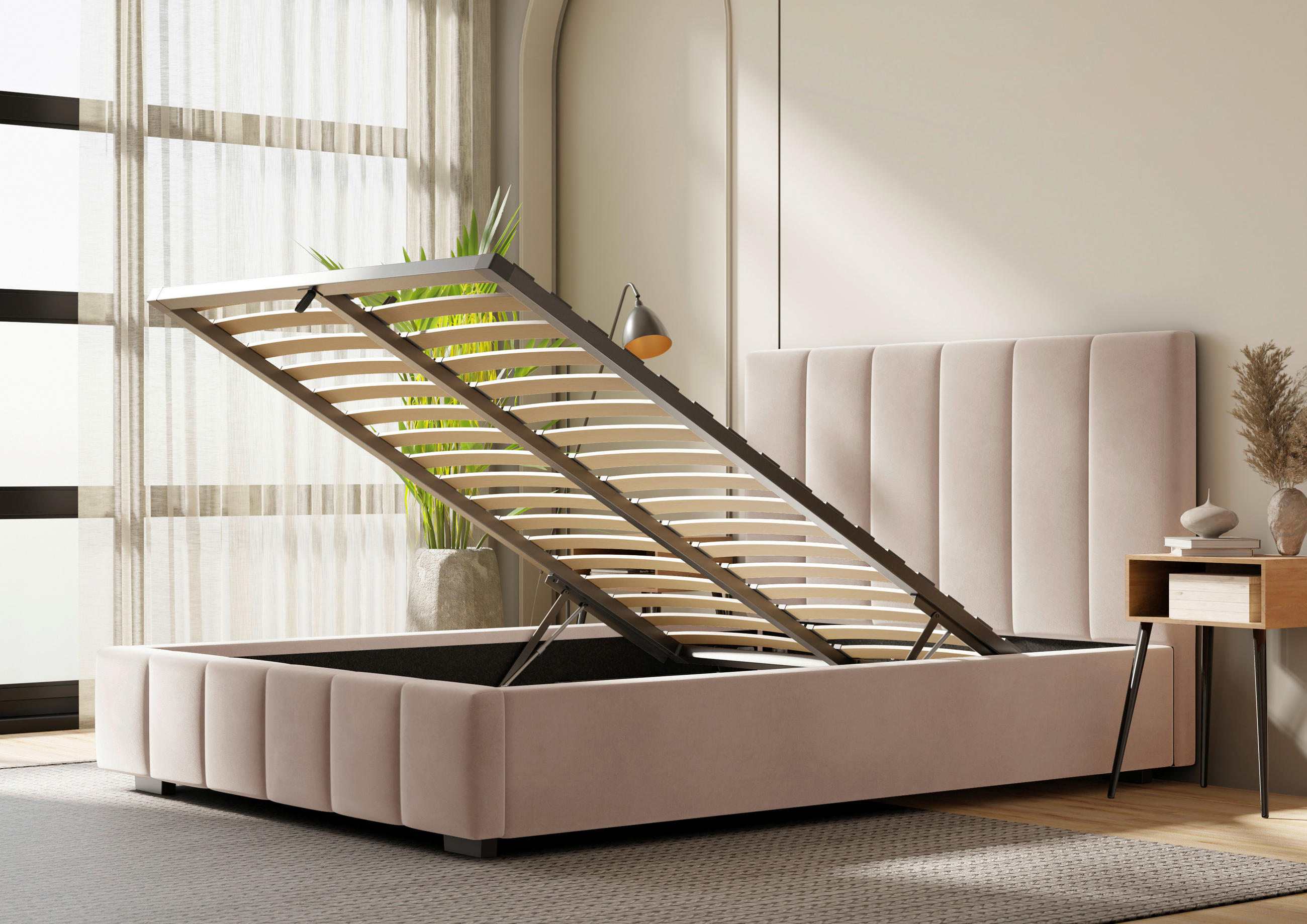 POLSTERBETT Lattenrost, Bettkasten 140/200 cm  in Beige  - Beige/Schwarz, Design, Holz/Kunststoff (140/200cm) - Boxxx
