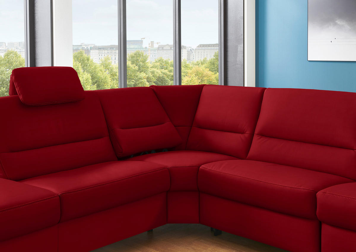 ECKSOFA in Echtleder Rot  - Rot/Alufarben, Basics, Leder/Metall (249/290cm) - Beldomo Premium