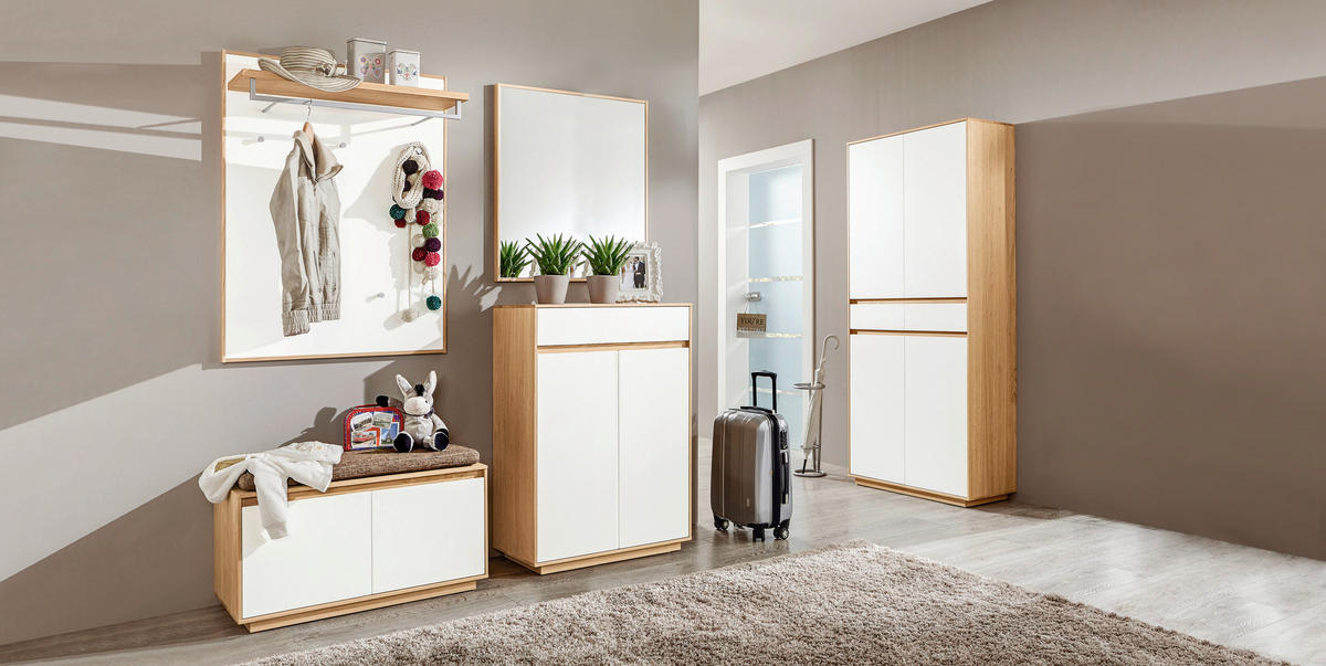 SCHUHSCHRANK Eiche teilmassiv Weiß, Eichefarben  - Eichefarben/Weiß, Basics, Holz/Holzwerkstoff (72/103/37cm)