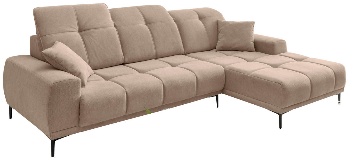 ECKSOFA NESTO Hellbraun Chenille Zierkissen, Kopfteilverstellung, Sitztiefenverstellung  - Hellbraun/Schwarz, Basics, Textil/Metall (292/187cm) - Livetastic