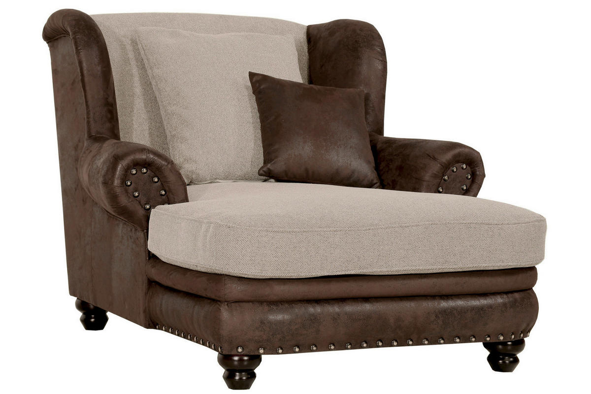 MEGASOFA in Lederlook, Webstoff Braun, Beige  - Beige/Schwarz, Romantik / Landhaus, Holz/Textil (276/81/140cm) - Landscape