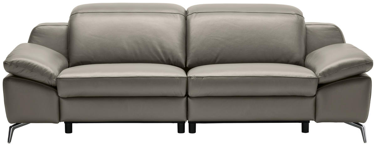 3-SITZER-SOFA Echtleder Graubraun  - Chromfarben/Graubraun, Design, Leder/Kunststoff (234/83-99/110cm) - Celina Home