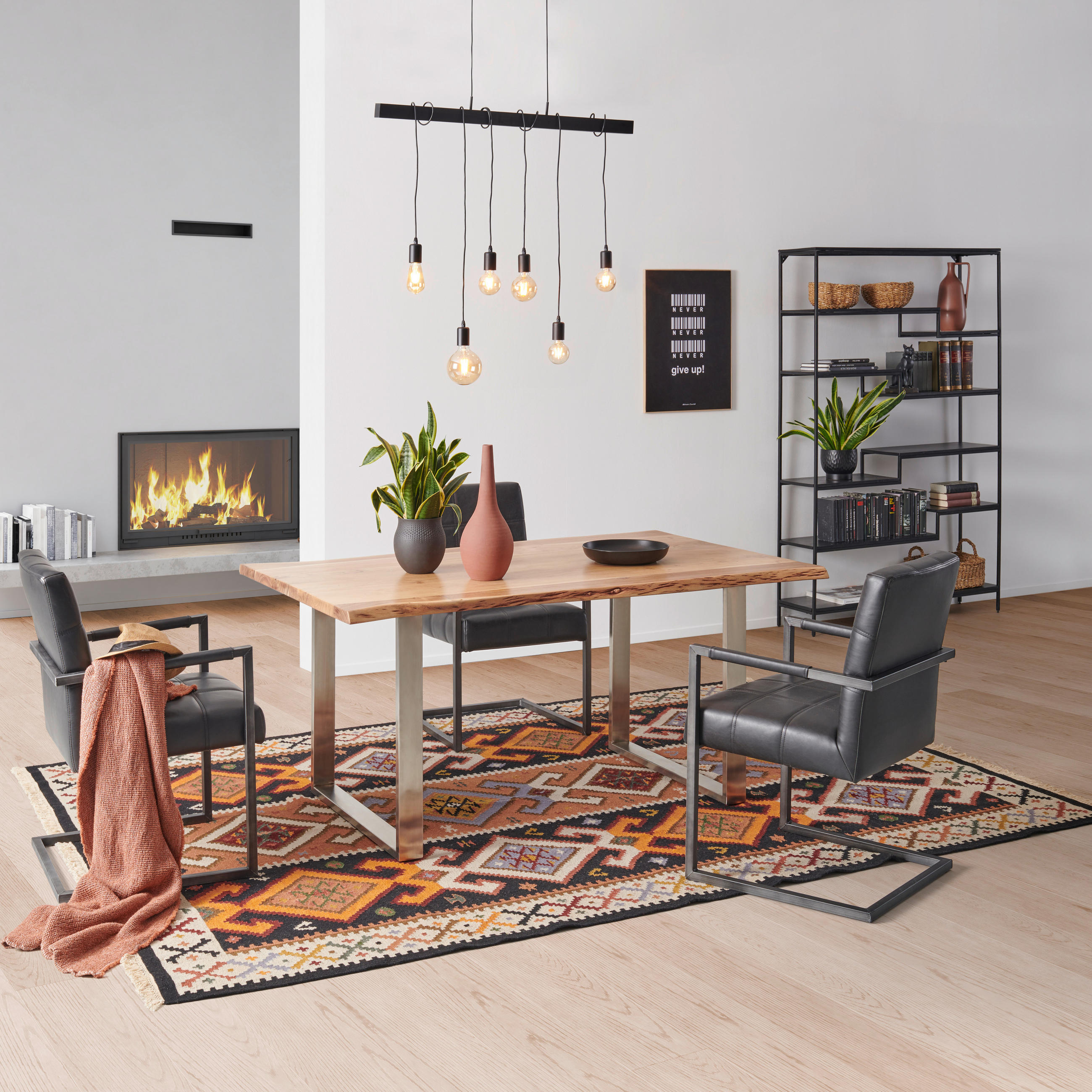 STOL ZA BLAGOVAONICU  prirodne boje  drvo, metal      - prirodne boje/boje oplemenjenog čelika, Lifestyle, drvo/metal (140/76/90cm) - MID.YOU