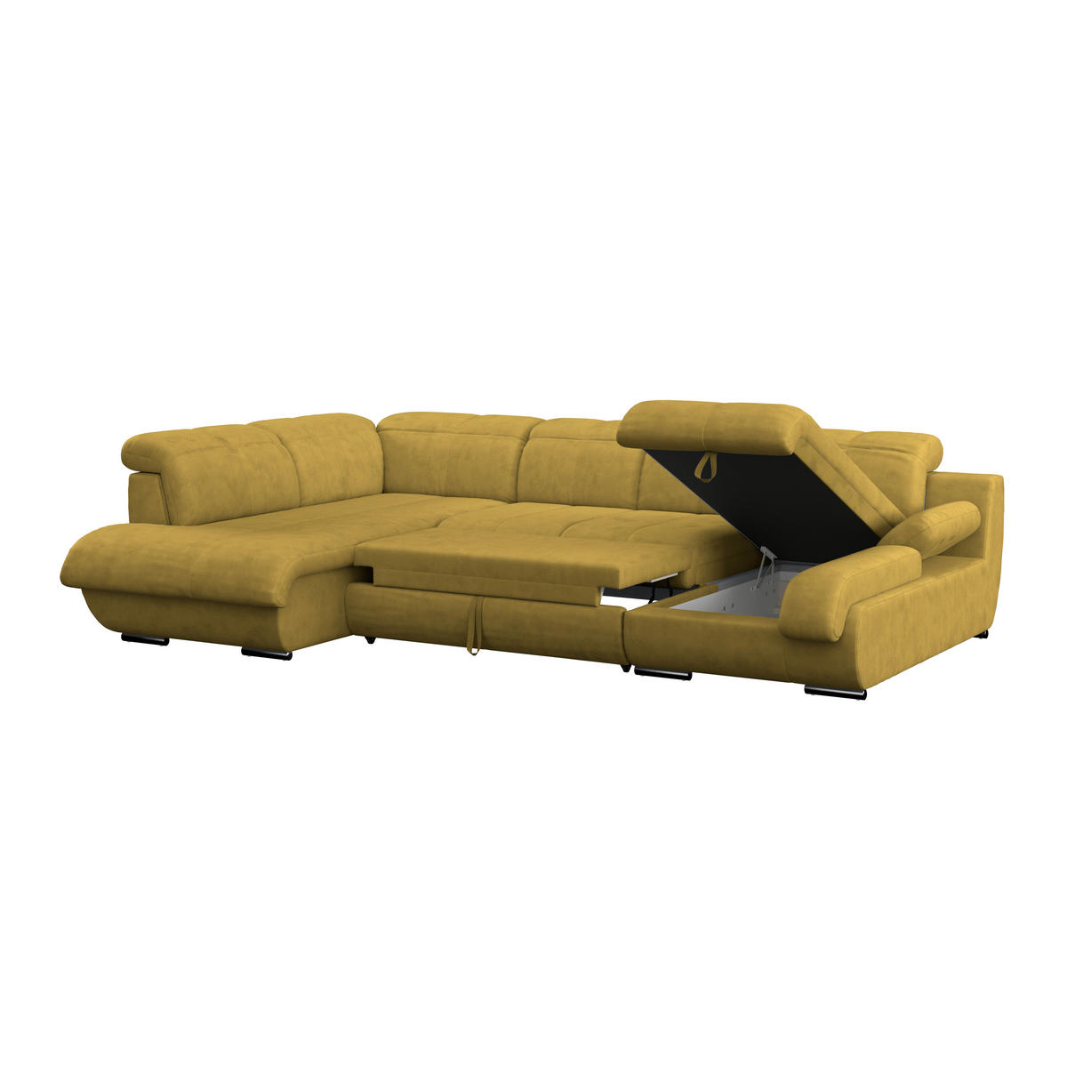 WOHNLANDSCHAFT Senfgelb Mikrofaser  - Chromfarben/Senfgelb, MODERN, Textil/Metall (228/345/184cm) - MID.YOU