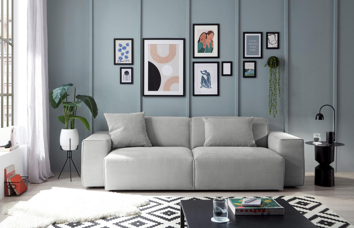 3-SITZER-SOFA in Feincord Hellgrau  - Hellgrau/Schwarz, Design, Kunststoff/Textil (236/71/101cm) - Pure Home Lifestyle