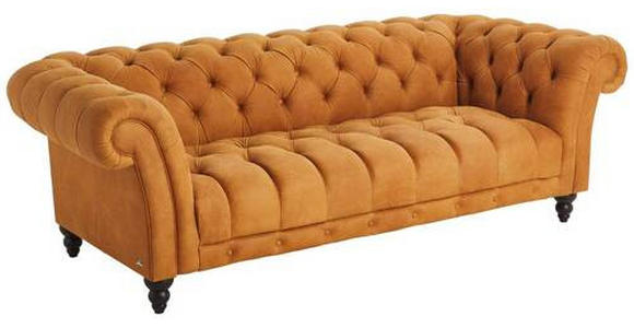 CHESTERFIELD-SOFA Currygelb Echtleder  - Currygelb/Dunkelbraun, LIFESTYLE, Leder/Holz (230/74/101cm) - Landscape