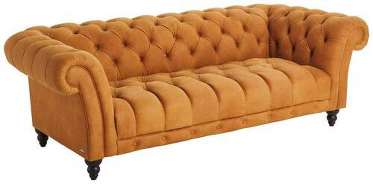CHESTERFIELD-SOFA in Echtleder Currygelb  - Currygelb/Dunkelbraun, Lifestyle, Leder/Holz (230/74/101cm) - Livetastic