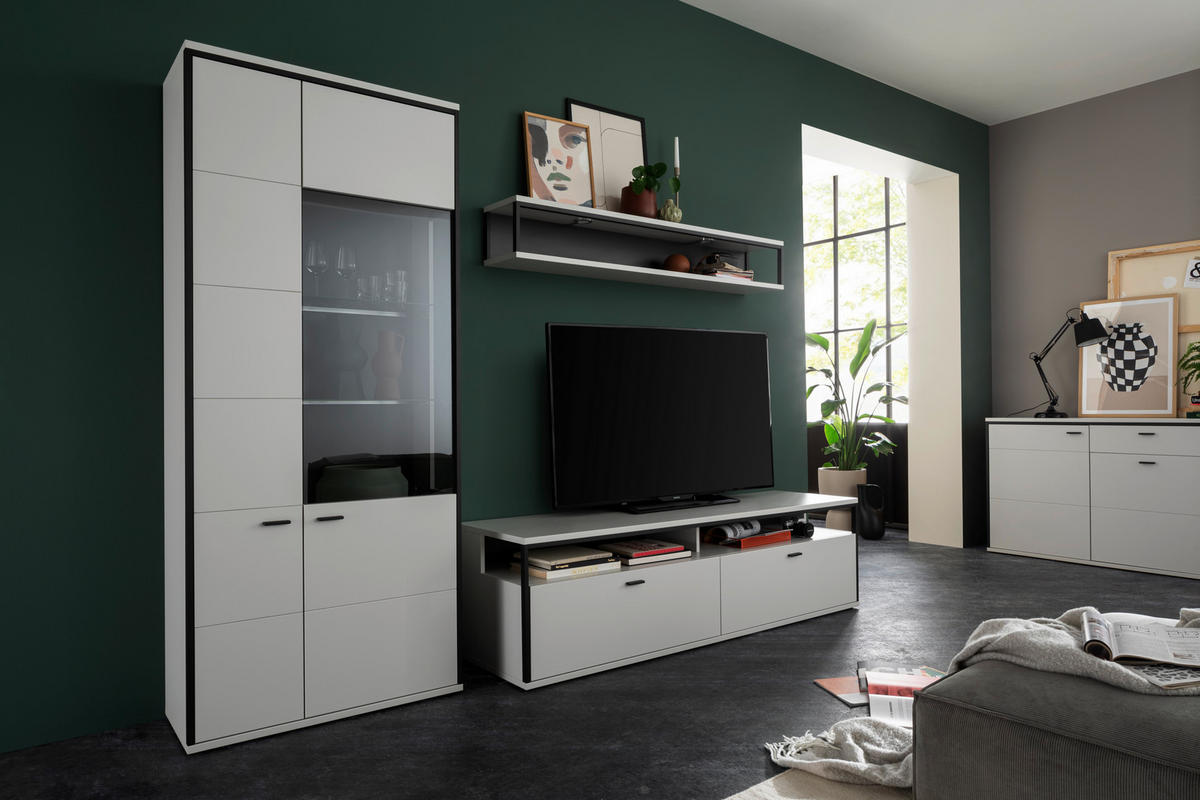 WOHNWAND  in Schwarz, Weiss 278/199/51 cm  - Weiss/Schwarz, Design, Glas/Holzwerkstoff (278/199/51cm) - Stylife
