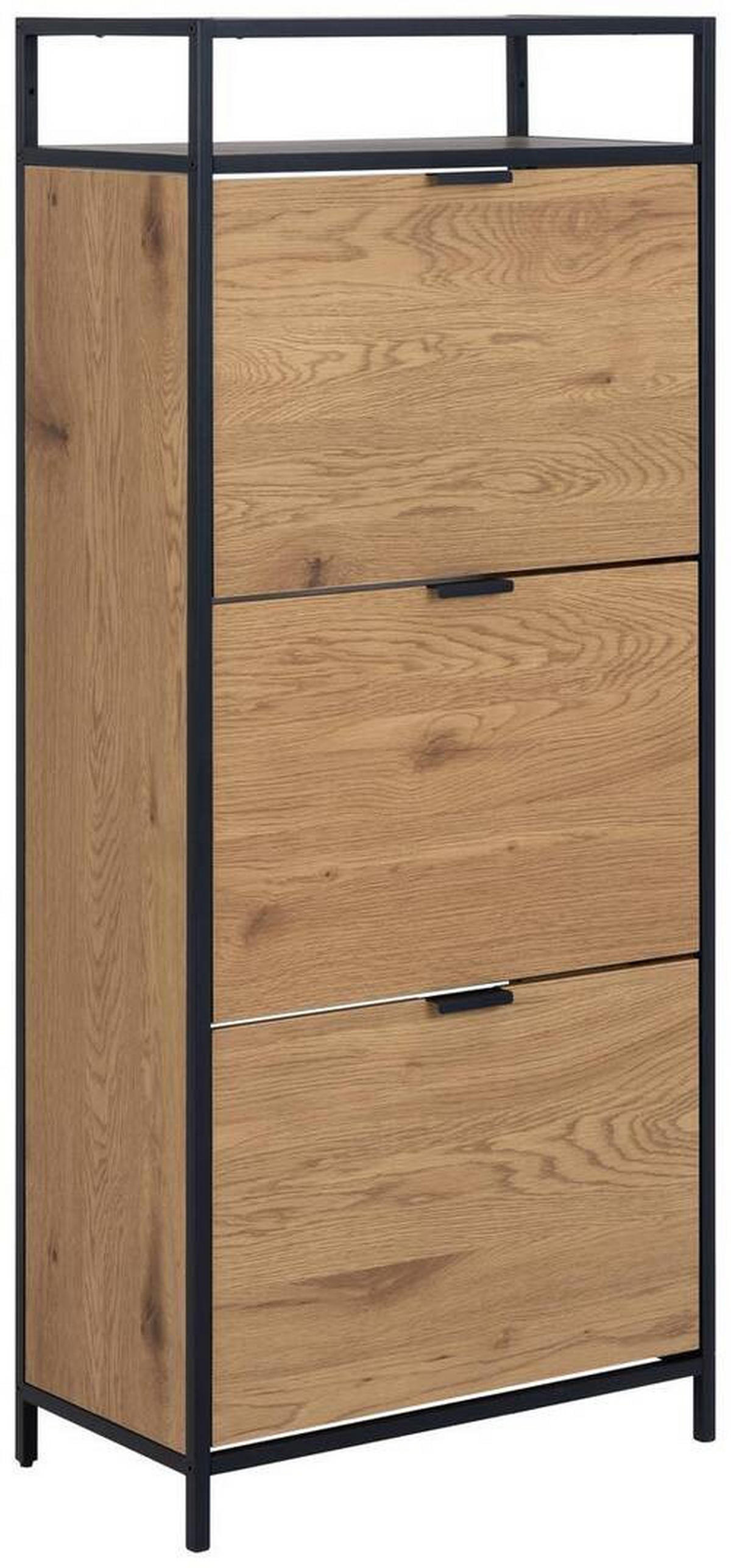 SCHUHSCHRANK Schwarz, Wildeiche  - Wildeiche/Eichefarben, Design, Papier/Holzwerkstoff (56/129/30cm) - Livetastic