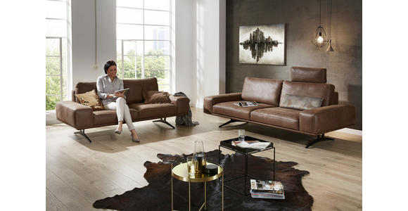 2,5-SITZER Echtleder Braun - Beige/Schwarz, Design, Leder/Metall (206/86/95cm) - Dieter Knoll