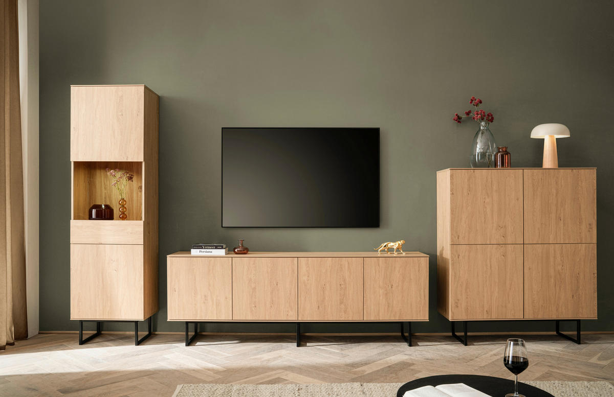 VITRINE in Eichefarben  - Eichefarben/Schwarz, Design, Glas/Holzwerkstoff (58/200/40cm) - Modante