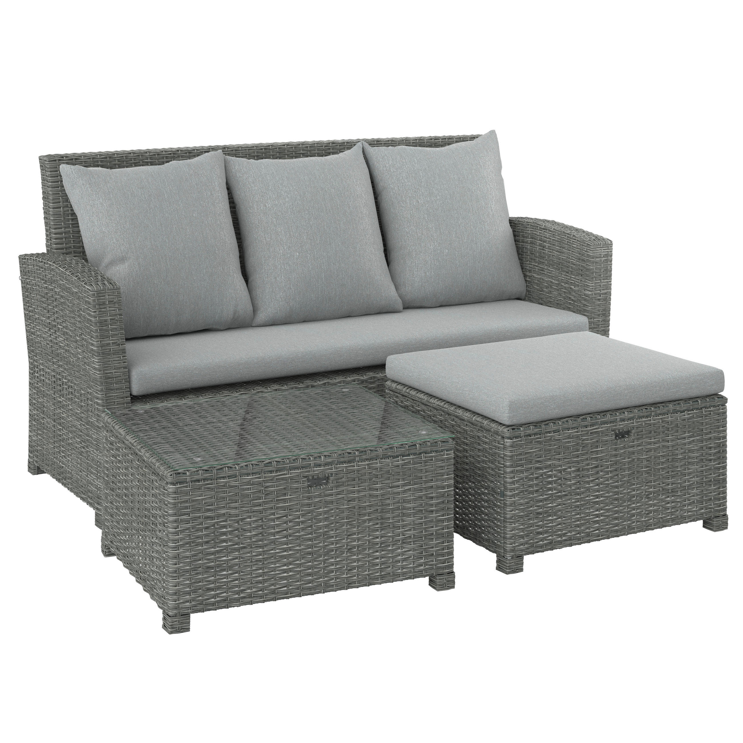 TERASOVÁ SEDACIA SÚPRAVA 3-dielne, kov, plast, textil - svetlosivá, Modern, kov/textil - Ambia Garden