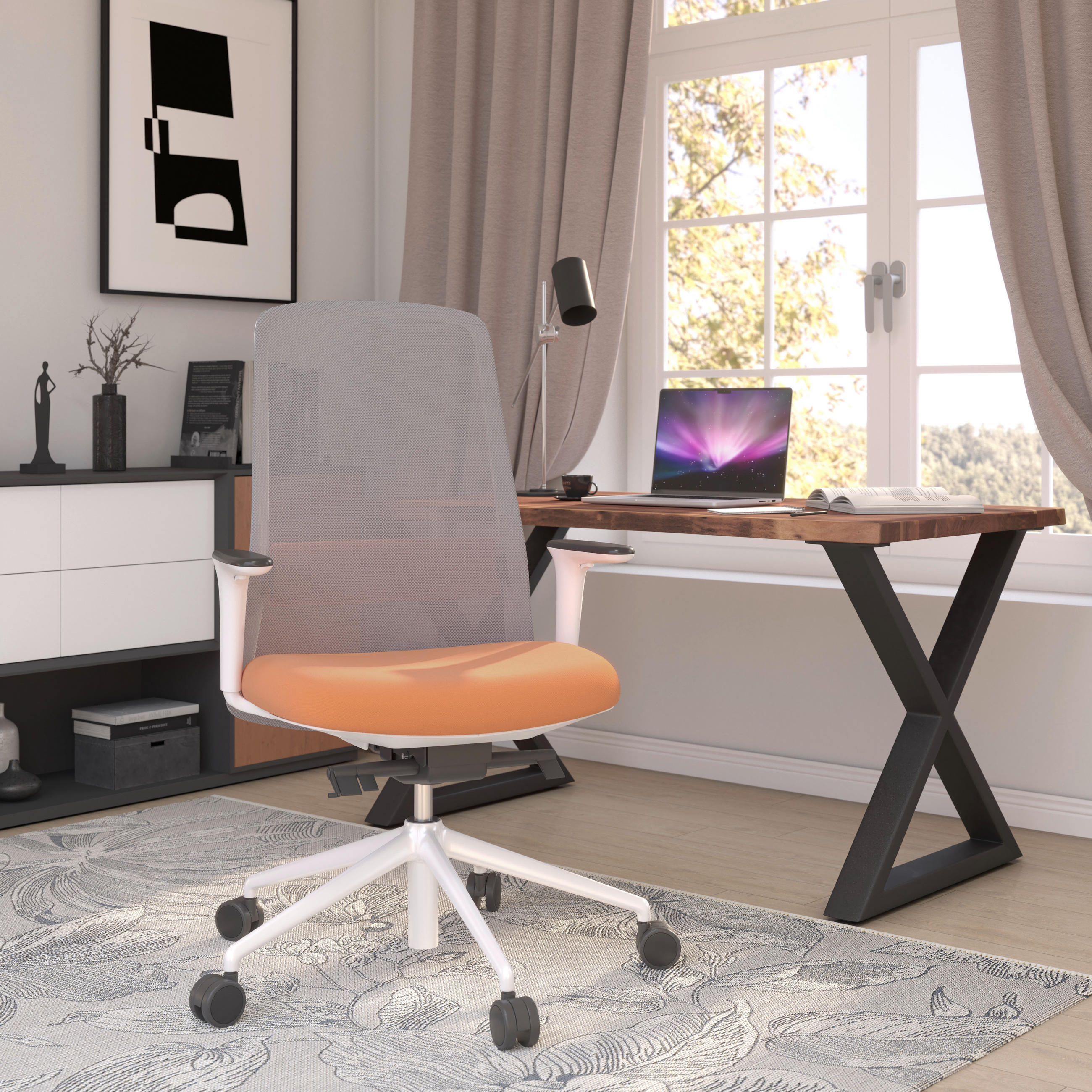 DREHSTUHL Grau, Orange, Weiß  - Orange/Weiß, MODERN, Kunststoff/Textil (70/103-115/70cm)