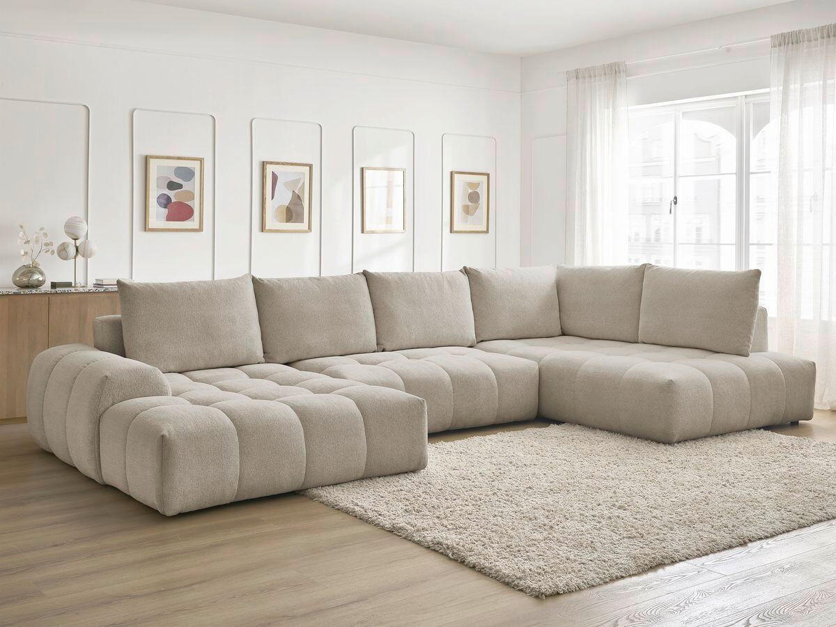 ECKSCHLAFSOFA EVEREST  mit Rücken echt, Armteil links, Armteil rechts Flachgewebe Taupe  - Taupe/Schwarz, MODERN, Kunststoff/Textil (423/212/90cm)