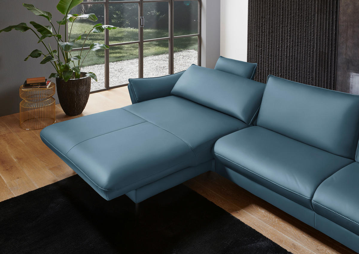 ECKSOFA in Echtleder Hellblau  - Schwarz/Hellblau, Design, Leder/Metall (172/334cm) - Valdera
