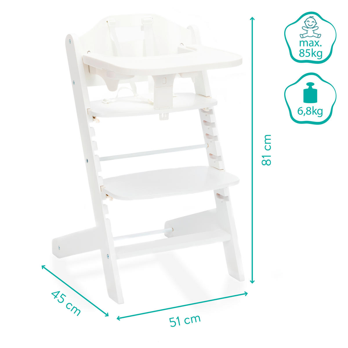 VYSOKÁ ŽIDLE, buk, bílá - bílá, Basics, dřevo (51/81/45cm) - Fillikid