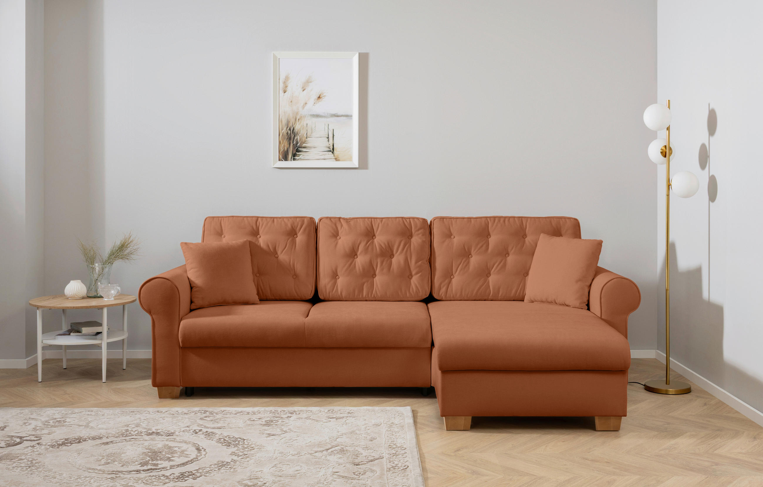 ECKSOFA Arles in Rostfarben  - Rostfarben/Buchefarben, Design, Holz/Textil (266/161cm) - MID.YOU