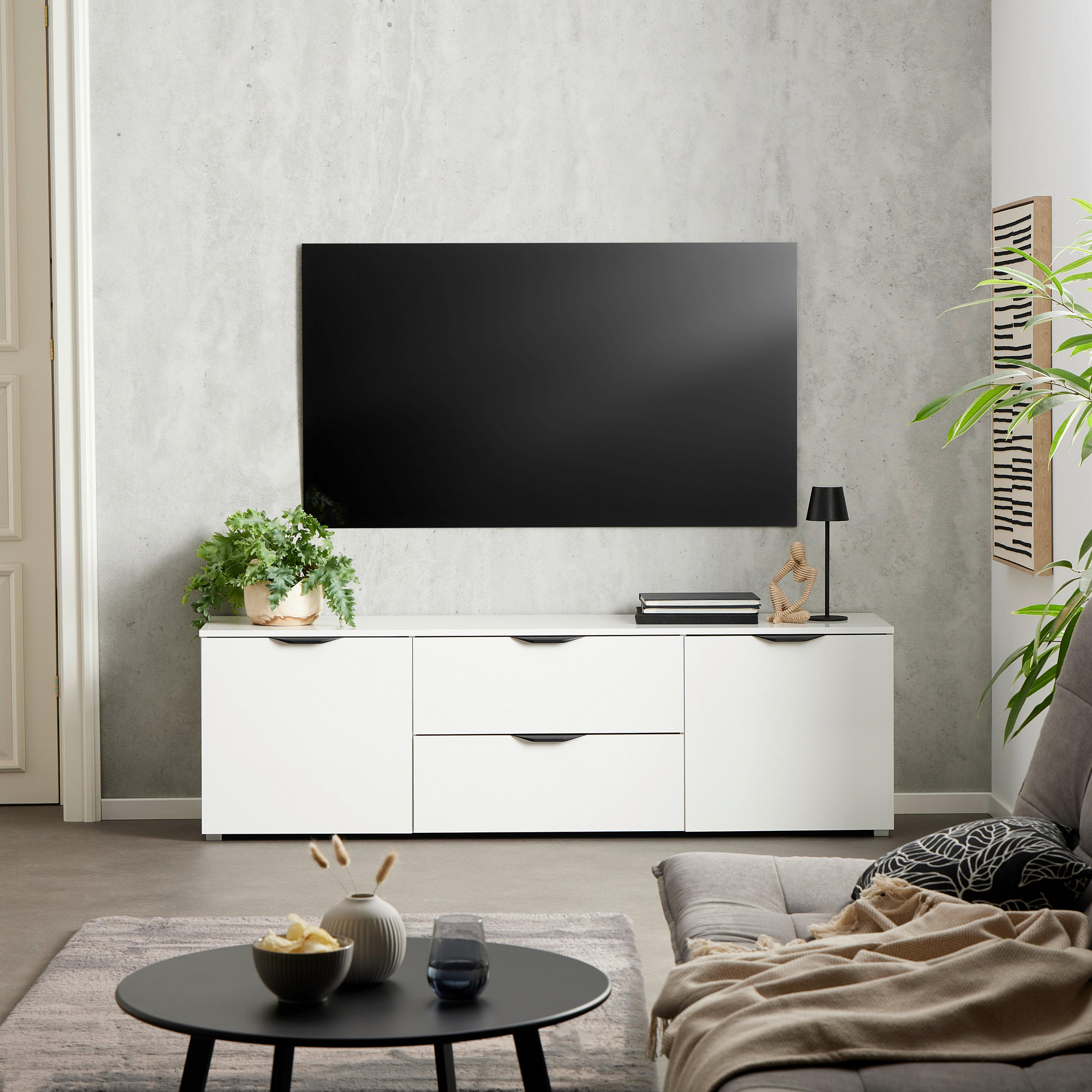 MIZICA ZA HI-FI NAPRAVE bela, bela, visoki sijaj  - srebrne barve/črna, Moderno, kovina/umetna masa (180/55/40cm) - Livetastic