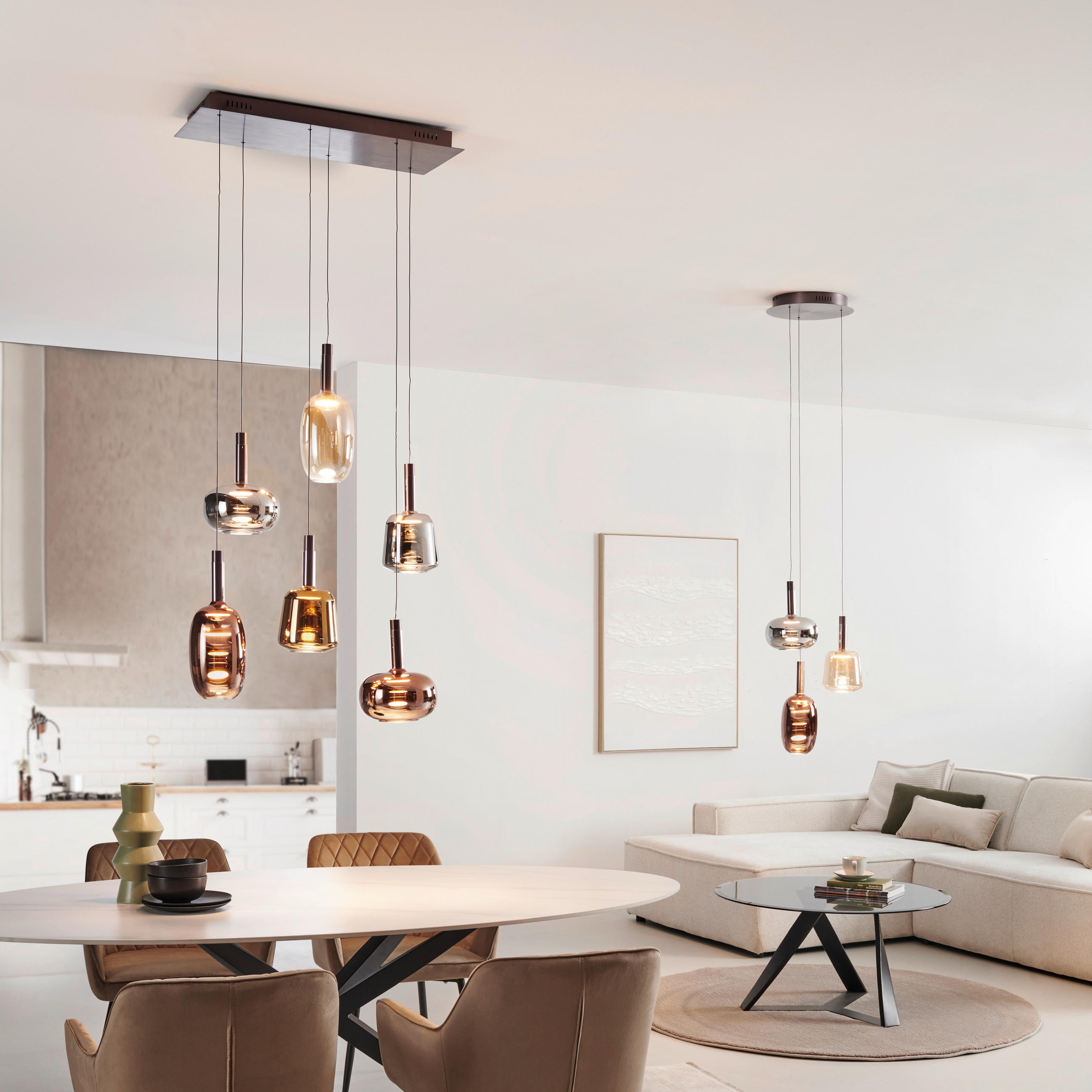 ZÁVĚSNÉ LED SVÍTIDLO, 90/42/200 cm  - světle hnědá, Basics, kov/sklo (90/42/200cm)
