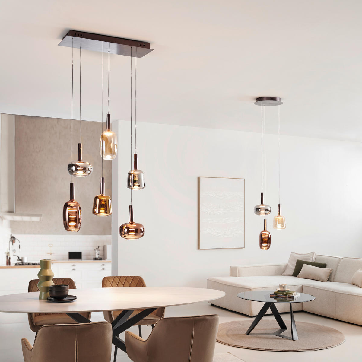 LED-HÄNGELEUCHTE 90/42/200 cm   - Hellbraun, Basics, Glas/Metall (90/42/200cm) - Paul Neuhaus