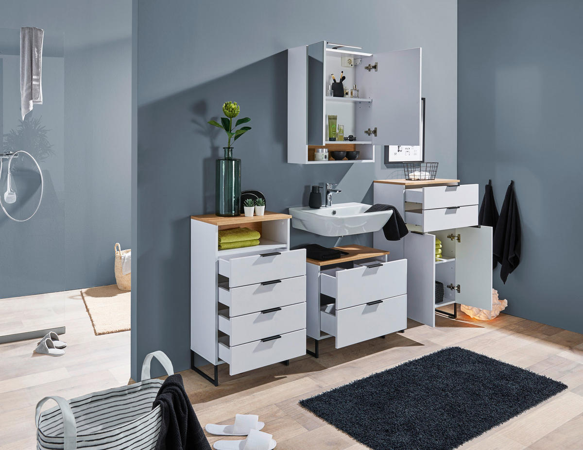 WASCHBECKENUNTERSCHRANK 60/60/35 cm  - Eichefarben/Schwarz, KONVENTIONELL, Holzwerkstoff/Metall (60/60/35cm) - home24