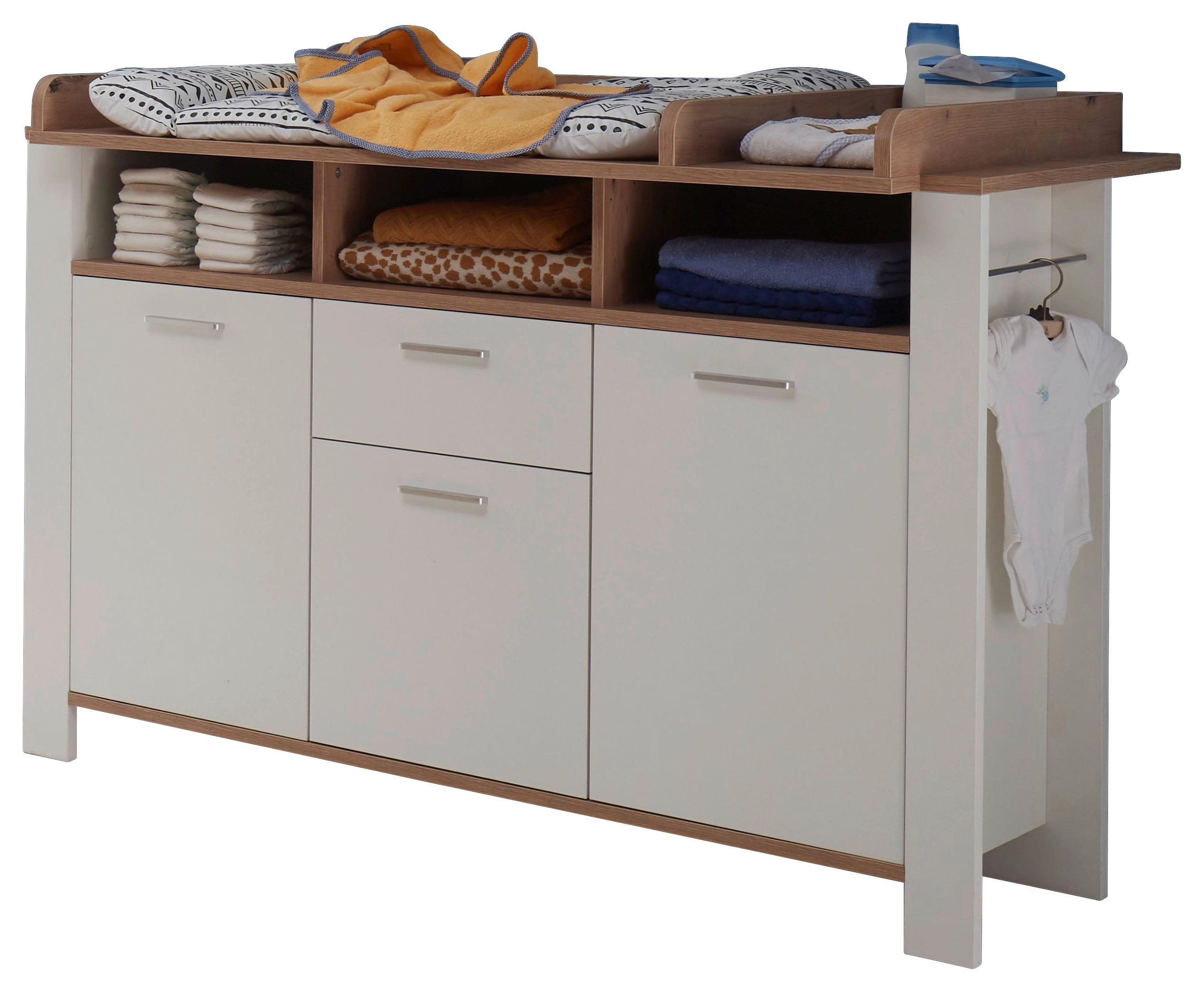 WICKELKOMMODE Adele Weiß, Eiche Artisan  - Edelstahlfarben/Eichefarben, Basics, Holzwerkstoff/Metall (129/100/77cm)