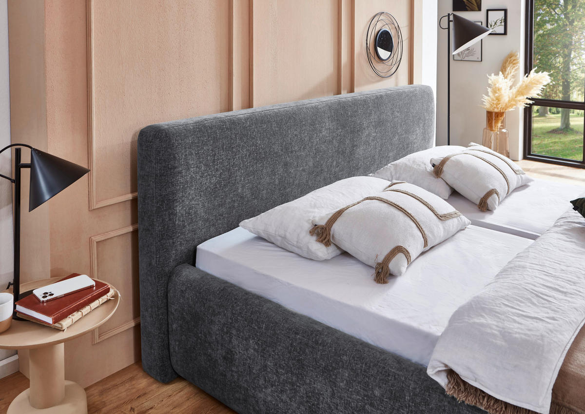 POLSTERBETT 240/200 cm,  in Grau, Bettkasten, Lattenroste,  - Birkefarben/Buchefarben, Design, Holz/Textil (240/200cm) - Xora