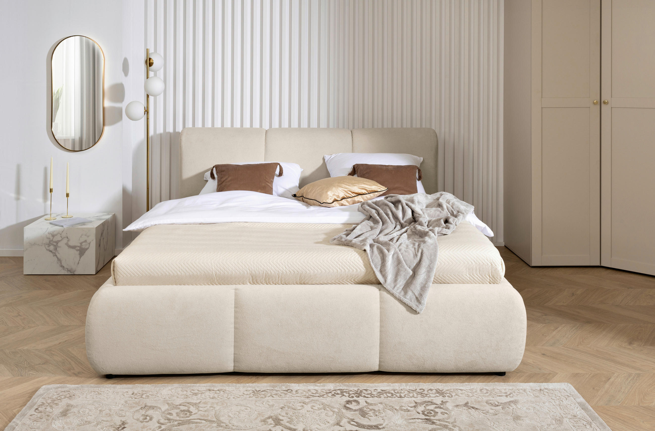 Thumbnail - Boxxx Polsterbett, Beige, Textil, 180x200 cm, Oeko-Tex® Standard 100, gepolstertes Kopfteil, in verschiedenen Größen erh...