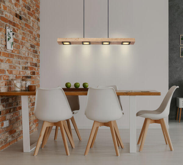 LED-HÄNGELEUCHTE JOYA - Dunkelbraun/Schwarz, Natur, Glas/Holz (80/8/120cm) - Globo