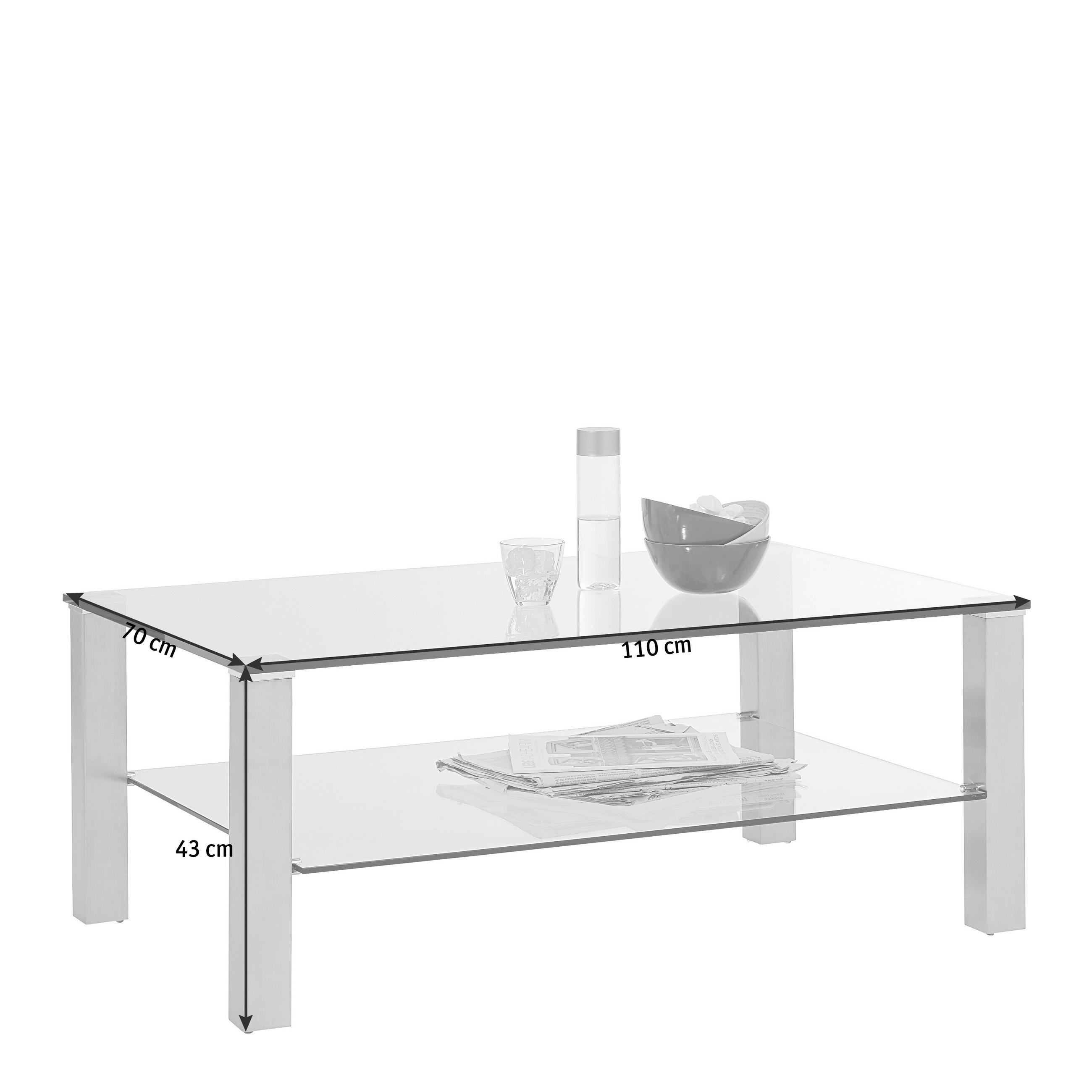 Thumbnail - Novel Couchtisch, Klar, Edelstahl, Metall, Glas, rechteckig, eckig, 70x43x110 cm, Wohnzimmer, Wohnzimmertische, Couchtis...