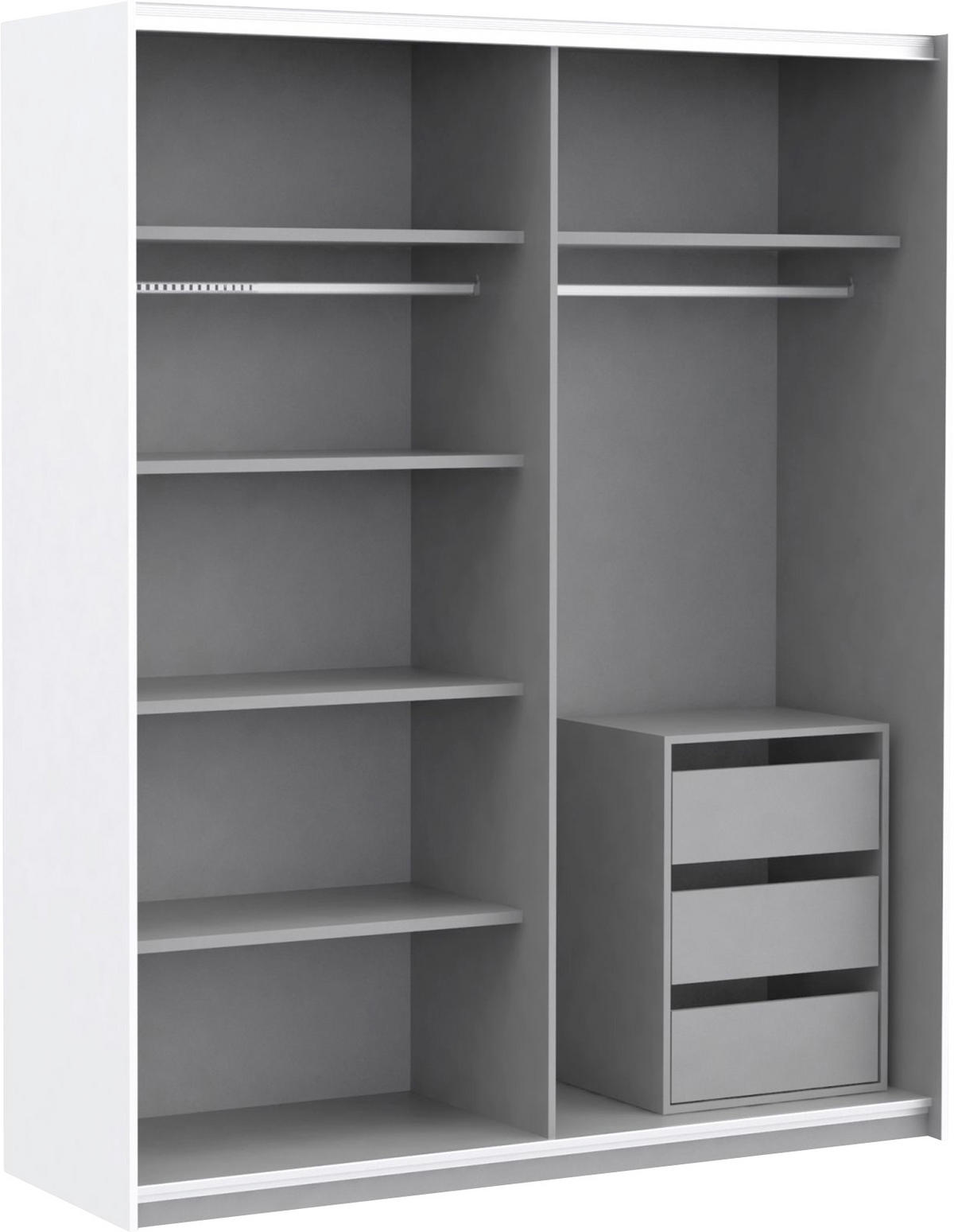 SCHWEBETÜRENSCHRANK  in Weiß  - Silberfarben/Weiß, Design, Holzwerkstoff/Metall (170/210/61cm) - Ti'me
