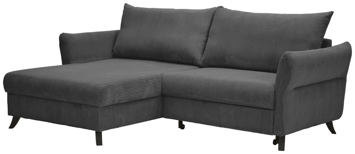 ECKSOFA in Cord Anthrazit  - Anthrazit/Schwarz, Romantik / Landhaus, Holz/Textil (245/159cm) - Stylife